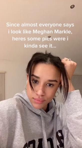 Pictured: A video grab of Sidney comparing her uncanny resemblance to Meghan Markle.