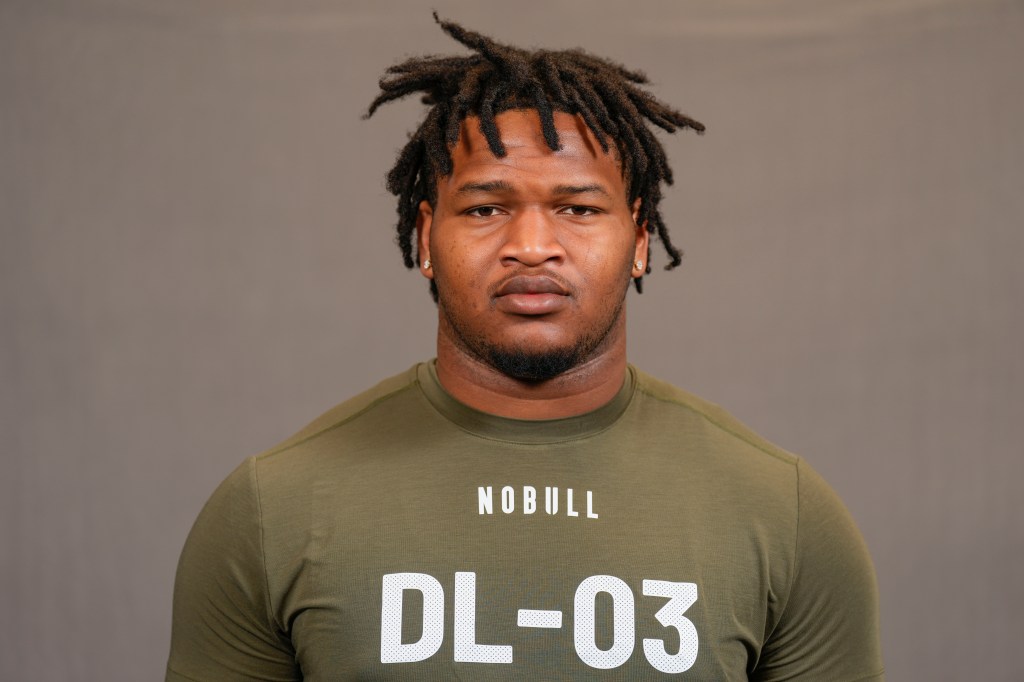 Jalen Carter in a portrait at the NFL Combine on Feb. 28, 2023.