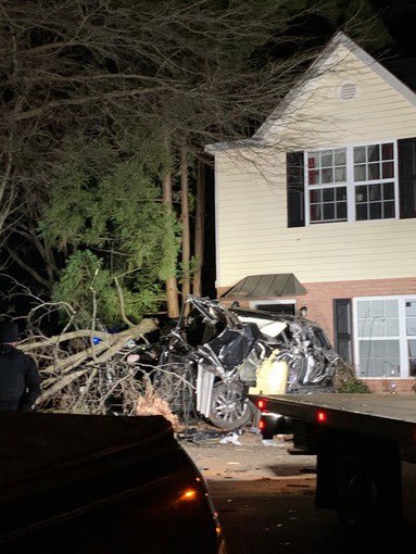 The scene of the car crash that killed Georgia offensive lineman Devin Willock and university staffer Chandler LeCroy in Athens on January 15, 2023.