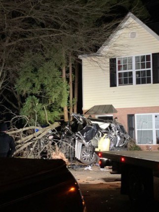 The scene of the car crash that killed Georgia offensive lineman Devin Willock and university staffer Chandler LeCroy in Athens on January 15, 2023. 