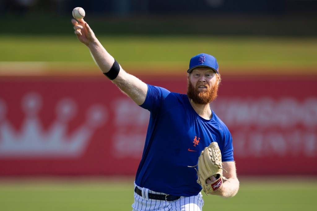 Stephen Ridings throws on the field during practice before a Spring Training game against the Washington Nationals at Clover Park.