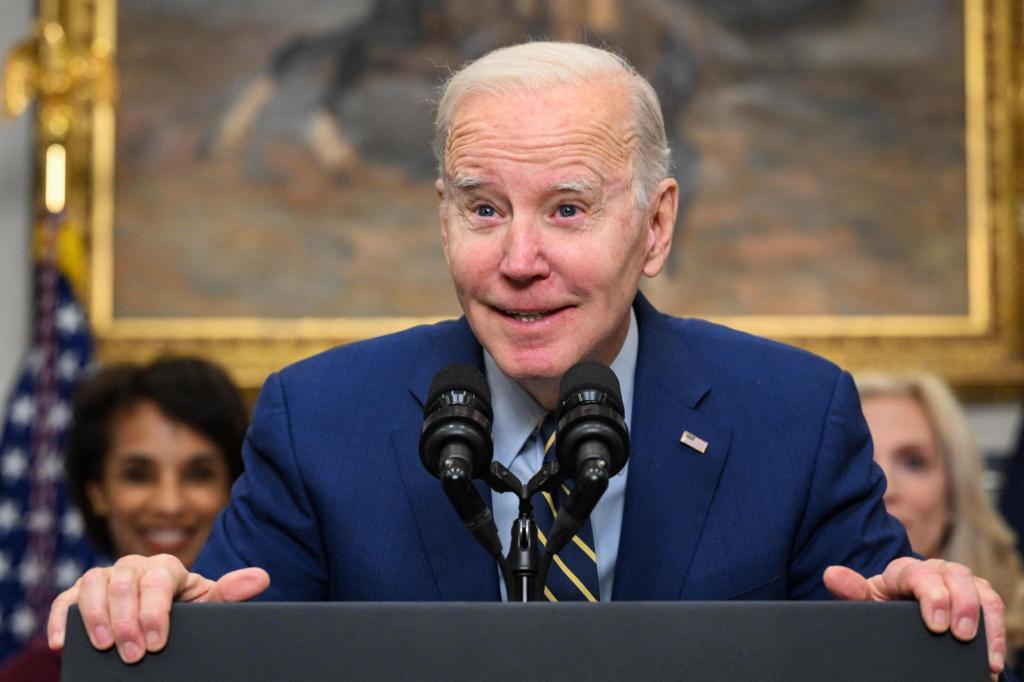 US President Joe Biden speaks about the February Jobs Report in the Roosevelt Room of the White House in Washington, DC, on March 10, 2023.