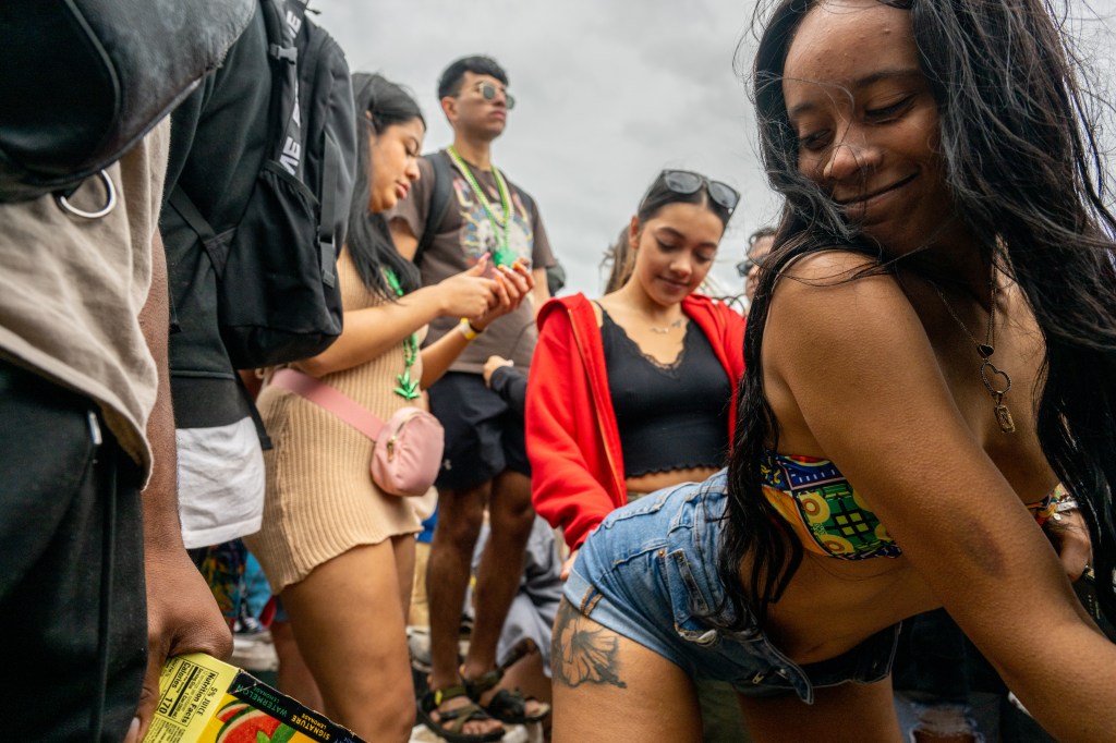 Party animals drank and danced during a daytime rave on the beach. 