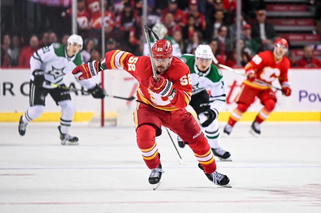 Calgary Flames Defenceman MacKenzie Weegar (52) in action during the third period of an NHL game