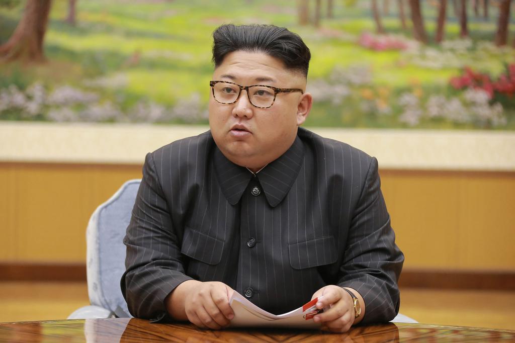 Korean Central News Agency (KCNA) on September 4, 2017 shows North Korean leader Kim Jong-Un attending a meeting with a committee of the Workers' Party of Korea about the test of a hydrogen bomb, at an unknown location.