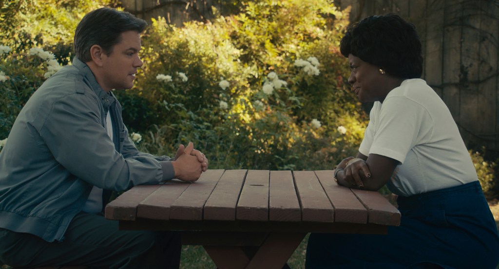 Viola Davis with Matt Damon in a scene from "Air."