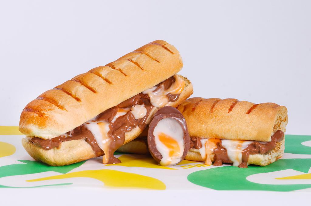 The sandwich is made up of a melted creme egg on their Italian white bread.