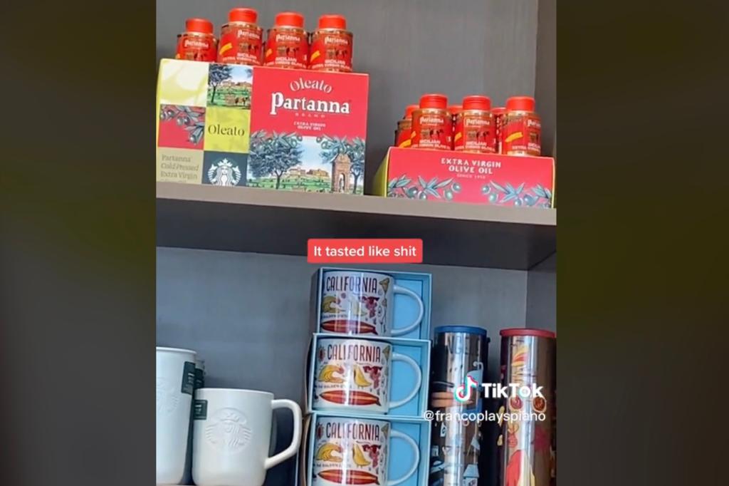 Partanna olive oil on shelves