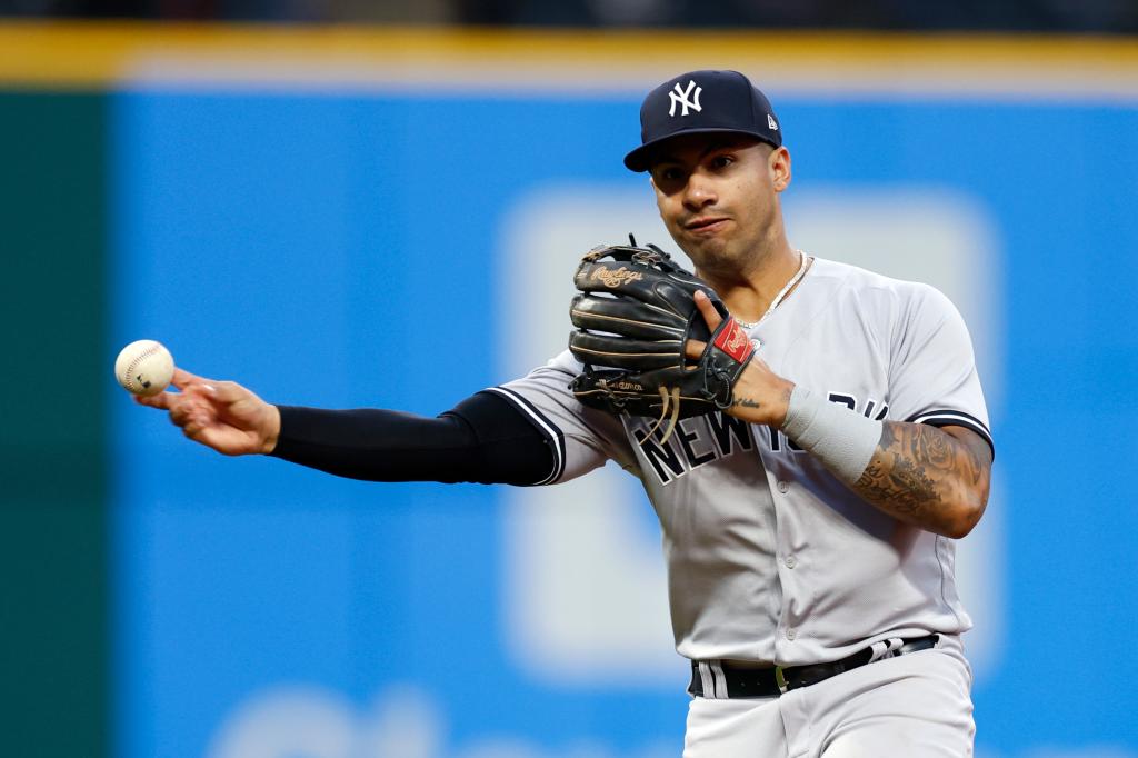 Gleyber Torres on the field for the Yankees on April 10, 2023.