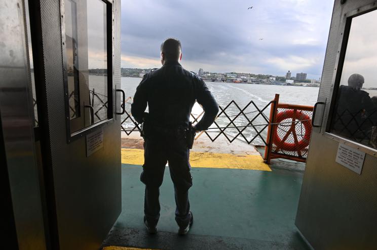 NYPD officer on duty on the Staten Island Ferry.