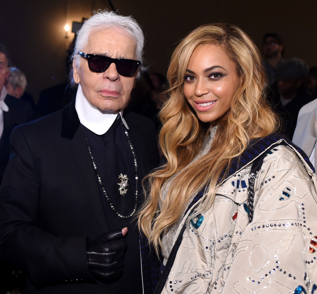 Chanel Artistic Director Karl Lagerfeld (L) and Beyonce.