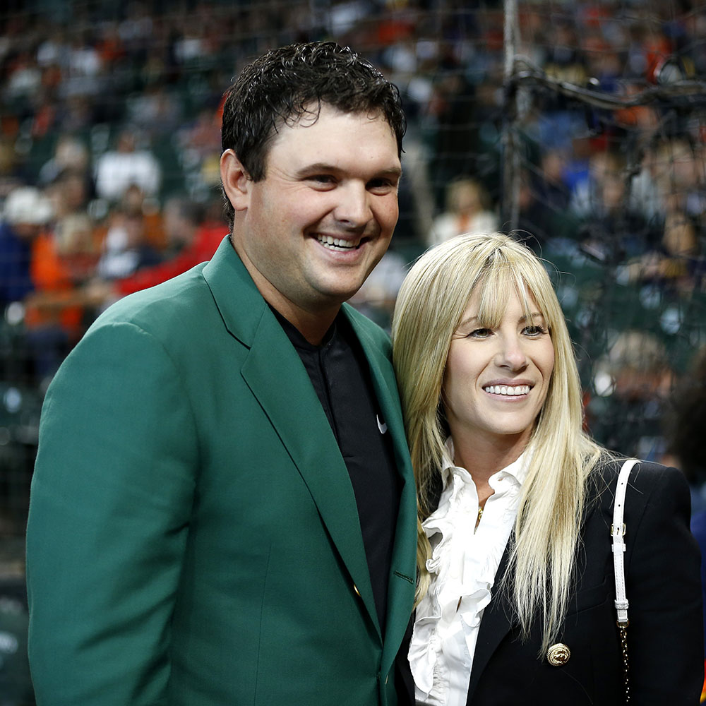 Patrick Reed and wife Justine after receiving a Houston Astros jersey from owner Jim Crane at Minute Maid Park on April 14, 2018 in Houston, Texas.