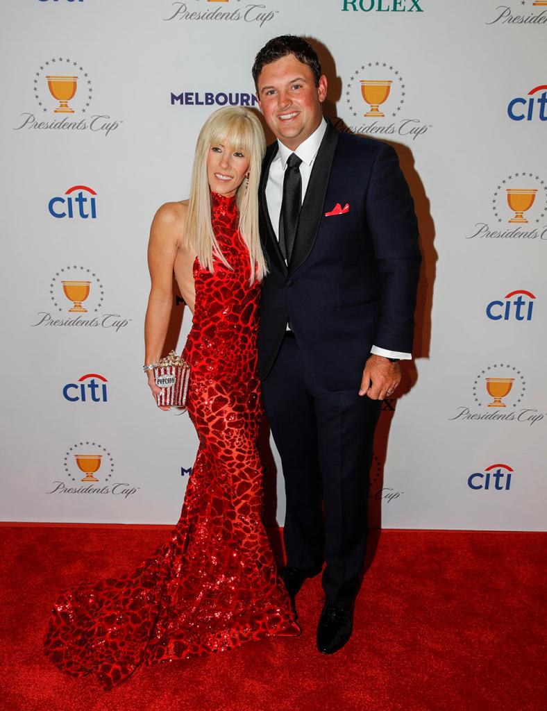 Patrick Reed and his wife, Justine Reed on the red carpet prior to Presidents Cup at The Royal Melbourne Golf Club on Dec. 10, 2019, in Melbourne, Australia.