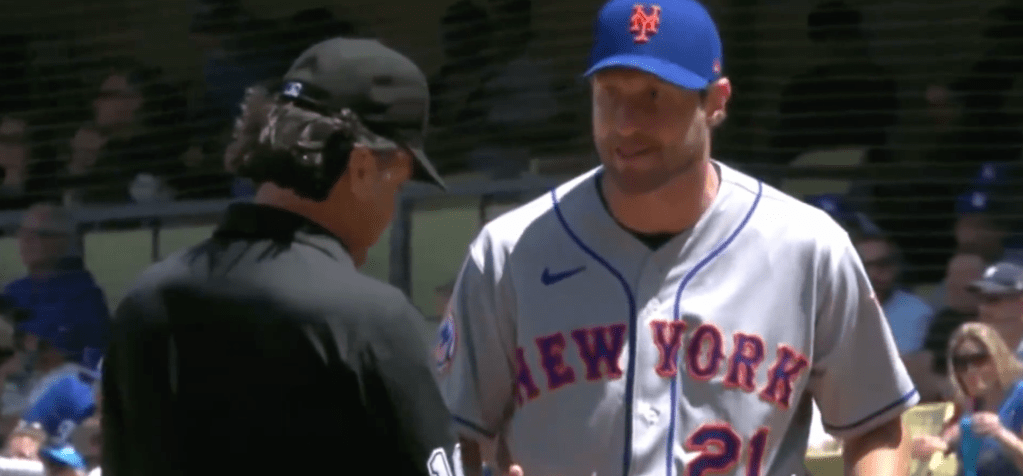 Max Scherzer pleaded with Phil Cuzzi that he was only using rosin before being ejected from the Mets' win over the Dodgers on April 19.