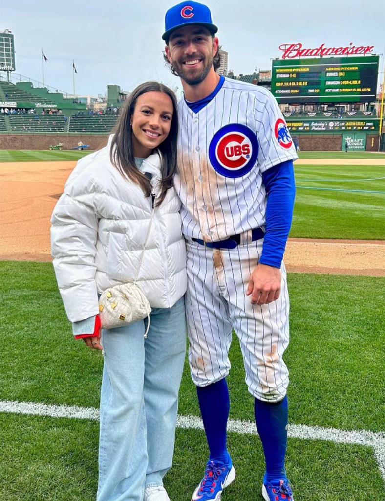 Mallory Swanson and Dansby Swanson at Wrigley Field on March 30, 2023. 