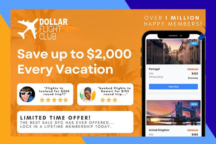 Dollar Flight Club promo image surrounded by a colorful border.