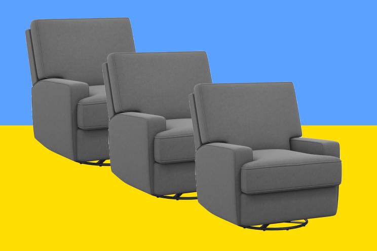 Recliners repeat on a blue and yellow background.