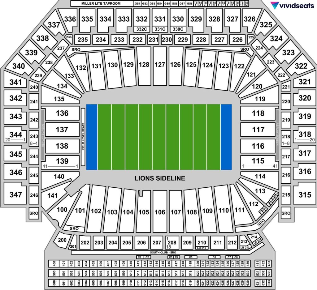 A map of Detroit's Ford Field.