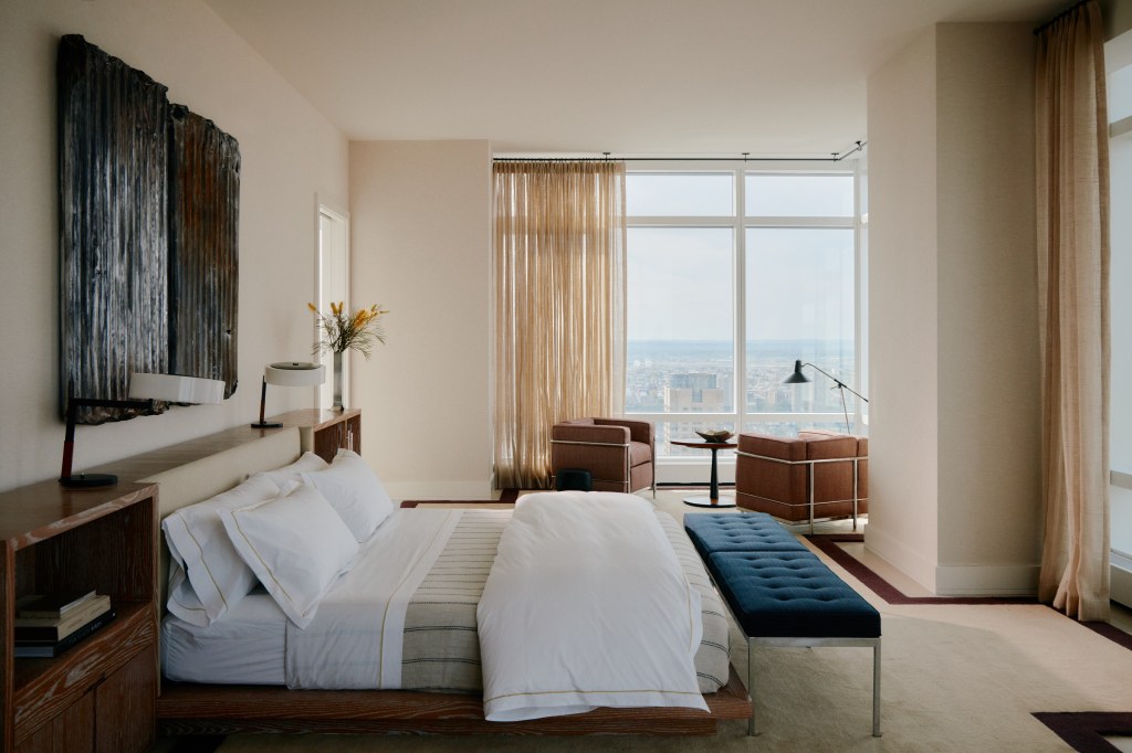 A bedroom at the penthouse at 200 Amsterdam Avenue in Manhattan