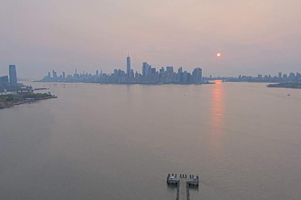 The hazy sunrise over New York City Monday.