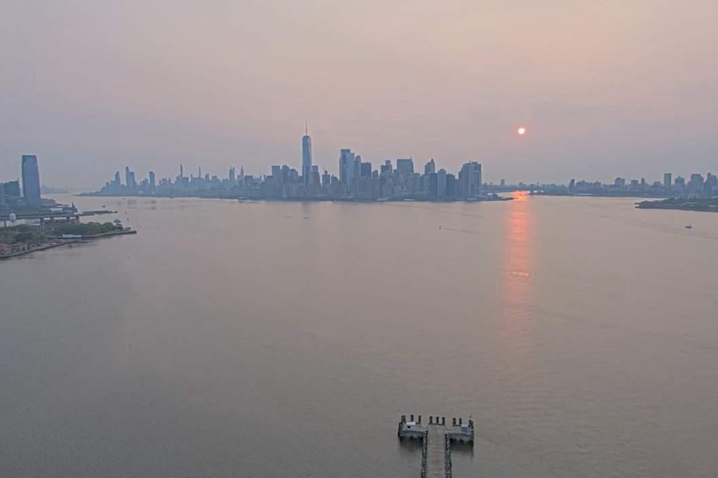 The hazy sunrise over New York City Monday.