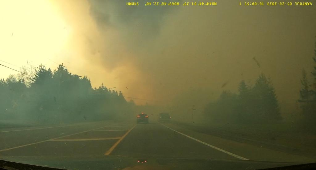 Smoke rises from a wildfire in Hammonds Plains, Nova Scotia.