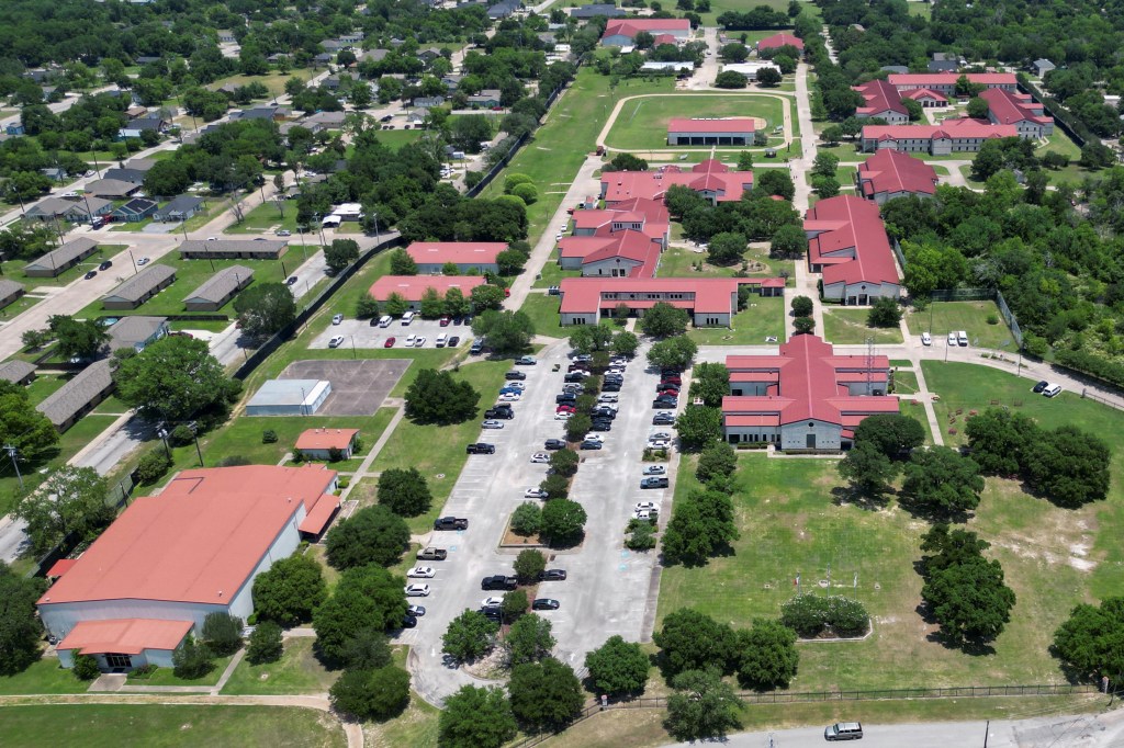 An aerial view shows the Federal Prison Camp in Bryan, Texas, where Elizabeth Holmes is to begin serving her sentence.