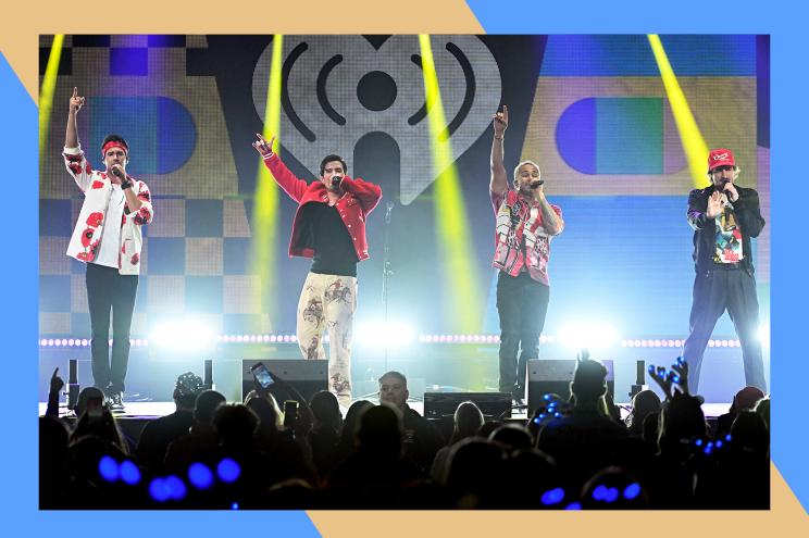 (L-R) James Maslow, Logan Henderson, Carlos PenaVega and Kendall Schmidt of Big Time Rush performs onstage together.