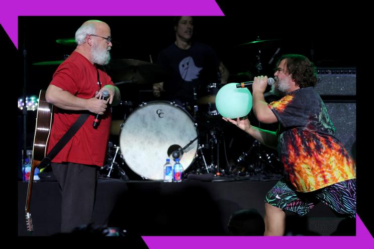 Kyle Gass (L) and Jack Black jam out together onstage.