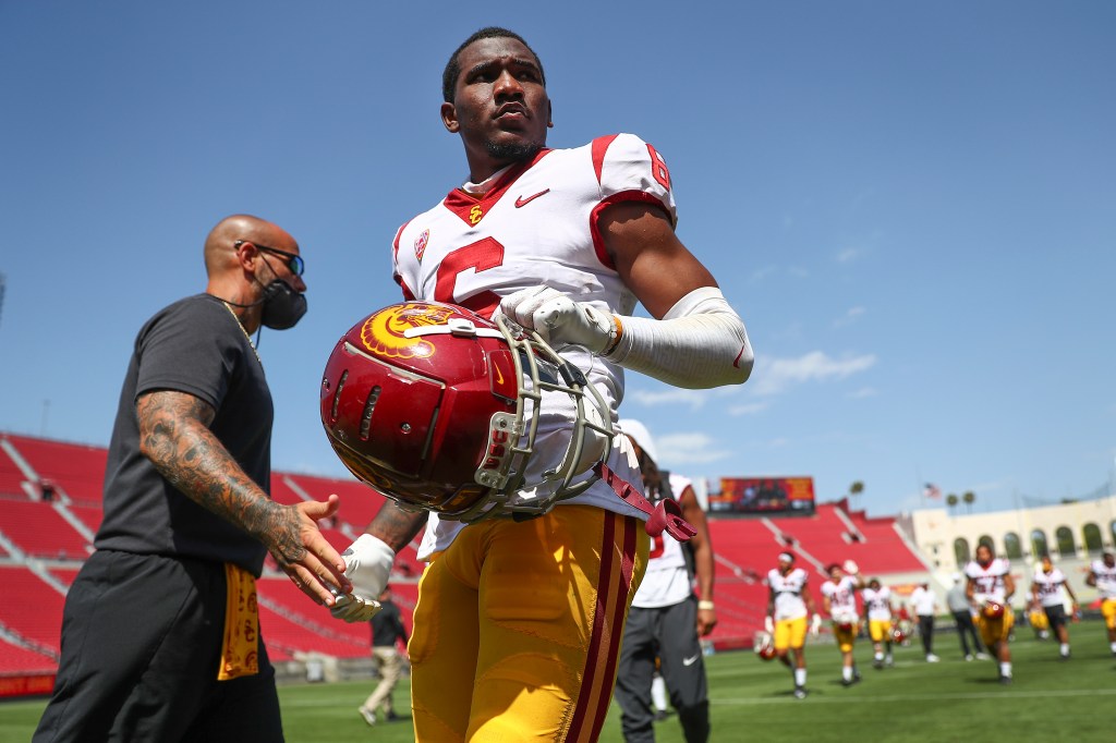 Cornerback Joshua Jackson Jr. #6 of the USC Trojans