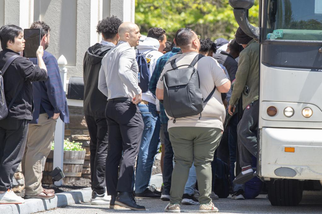 Migrants from New York City arriving at The Crossroads Hotel in Newburgh.