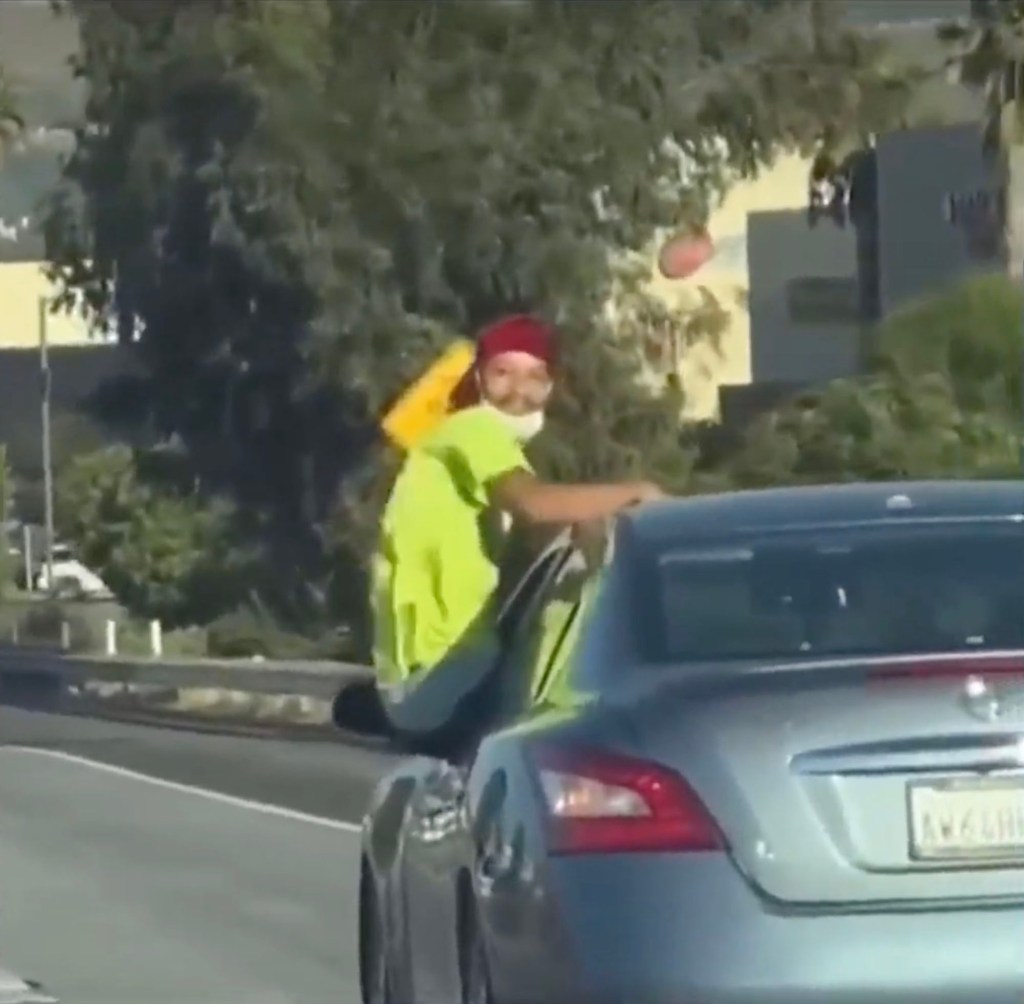 video grab of the man performing the dangerous stunt