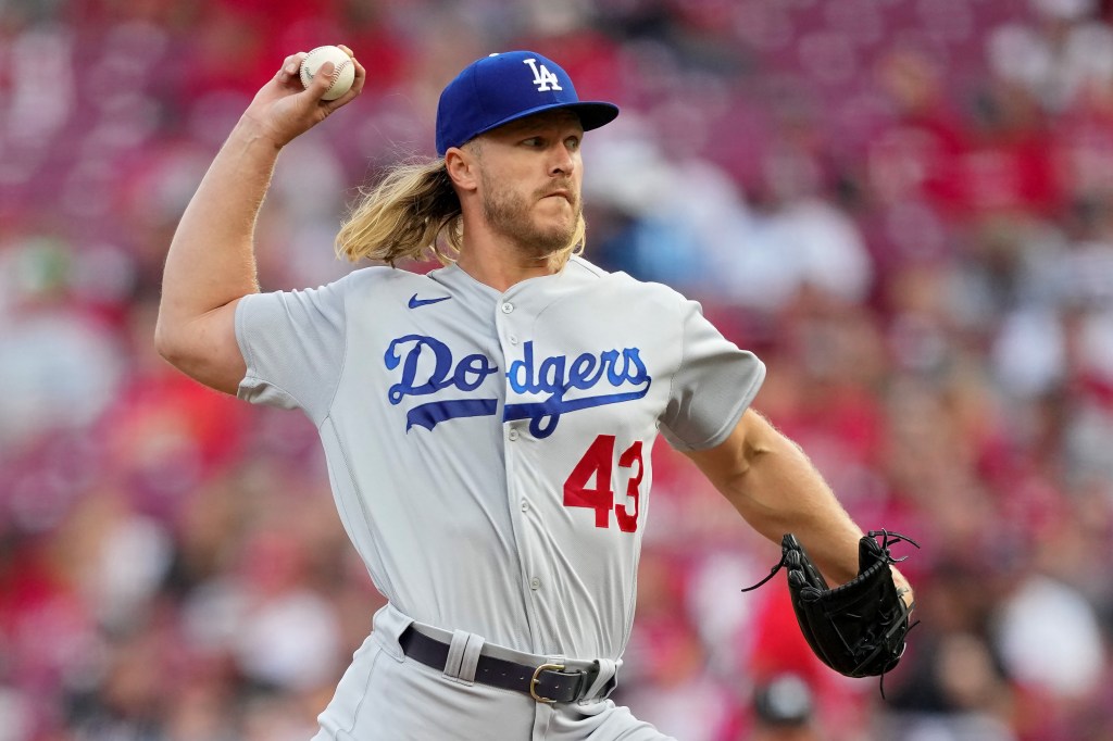 The Dodgers' Noah Syndergaard pitches against the Reds on June 7, 2023.