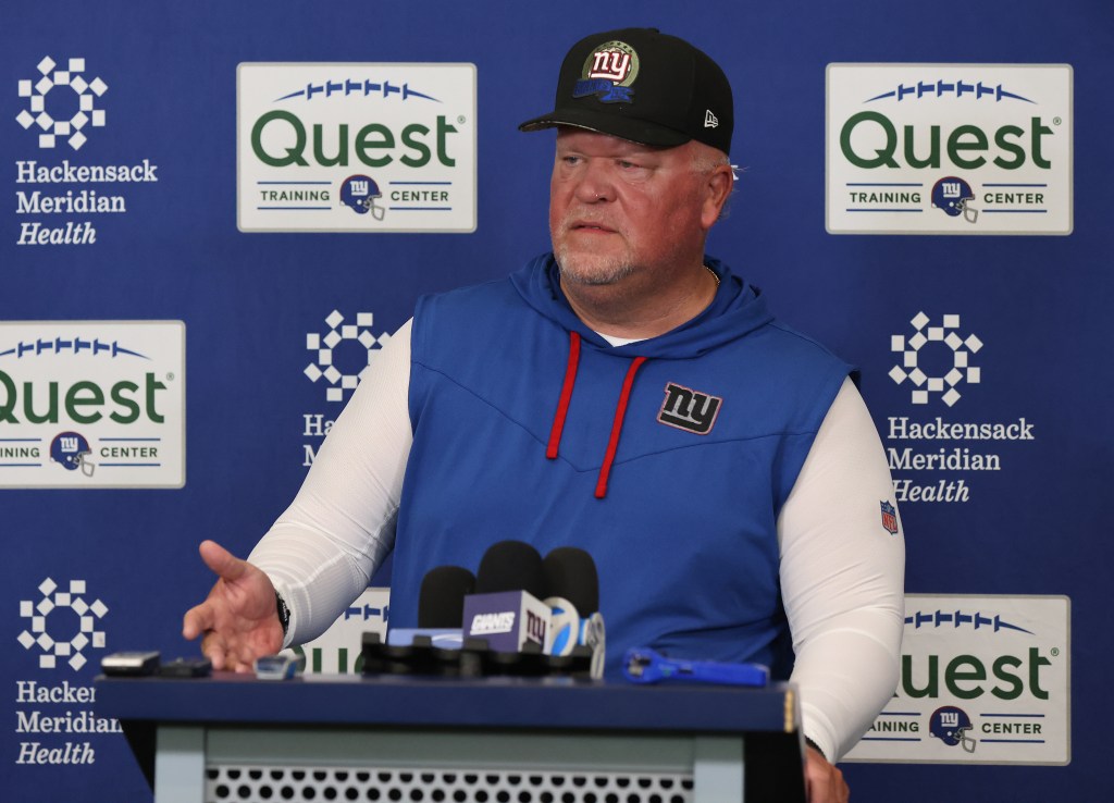 Wink Martindale speaks to the media before Giants practice was cancelled on June 8.