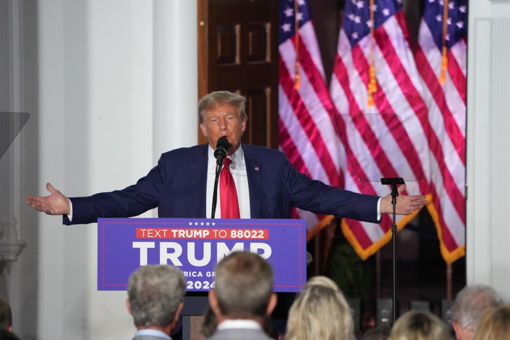 Former President Donald Trump speaks during a news conference at Trump National Golf Club Bedminster on Tuesday, June 13, 2023 in Bedminster, New Jersey.