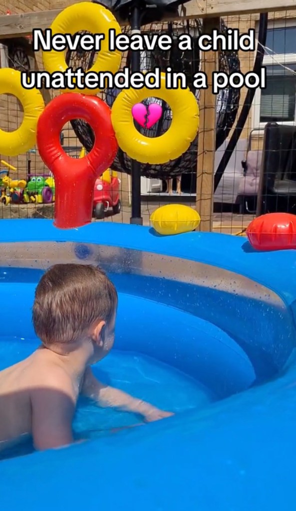 Lewis Saunderson's unnamed nephew in the paddling pool for his controversial TikTok post. 