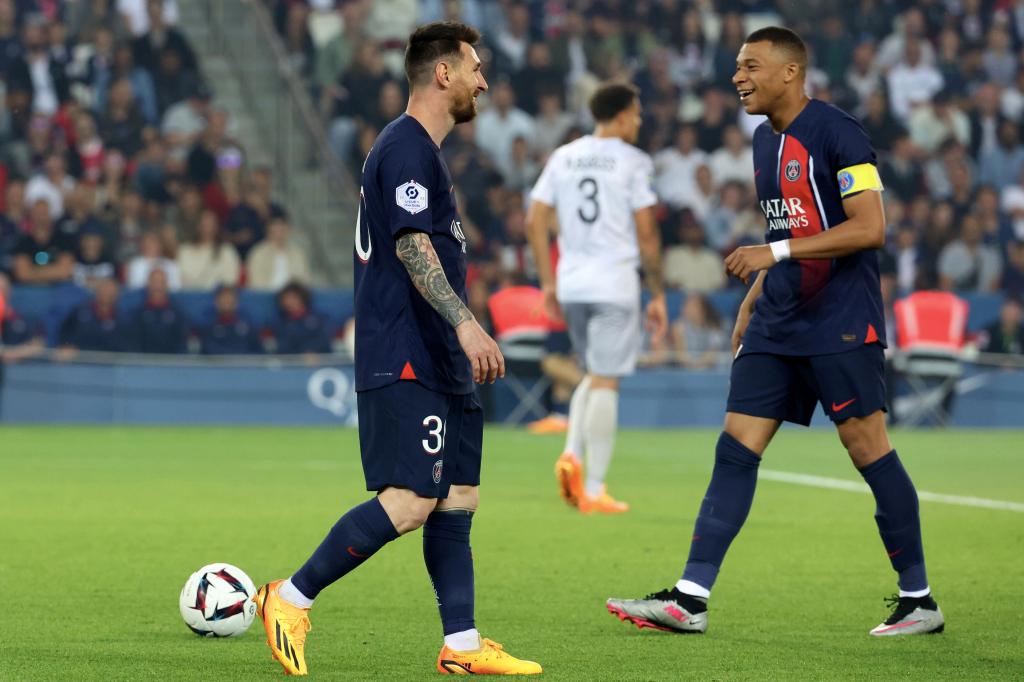 Kylian Mbapppe and Lionel Messi playing for Paris Saint-Germain on June 3, 2023.