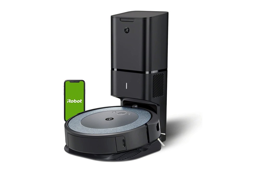 Black Roomba robot with stand