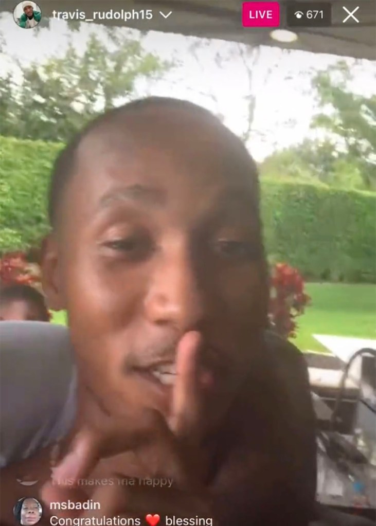 Travis Rudolph on Instagram Live after he was found not guilty on all counts in a 2021 fatal shooting at his home in Lake Park, Fla. on June 7, 2023. 