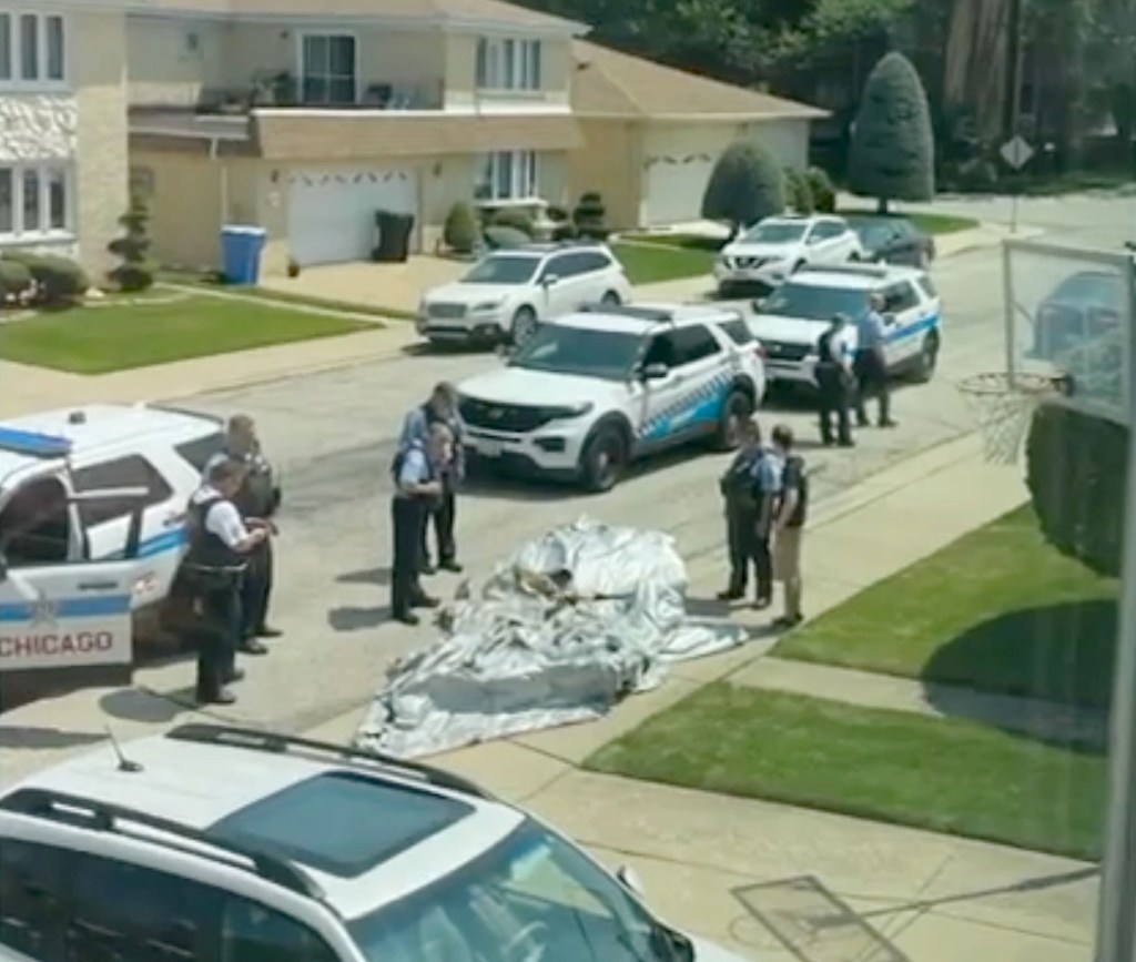 The emergency slide fell from a Boeing 767 and landed in the backyard of a Chicago household. 