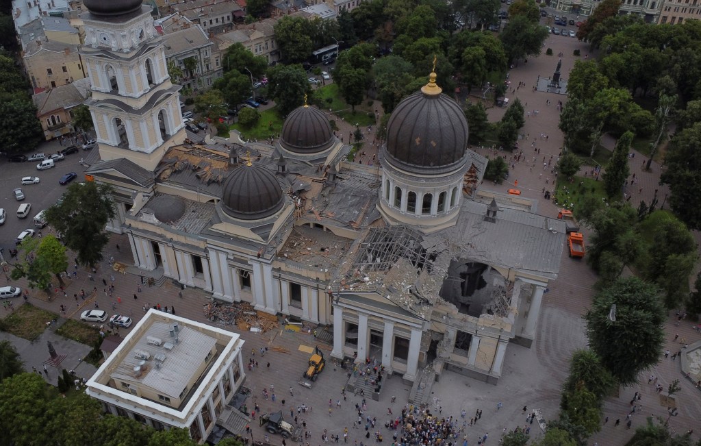 Another aerial view of the church, which will need extensive repairs.