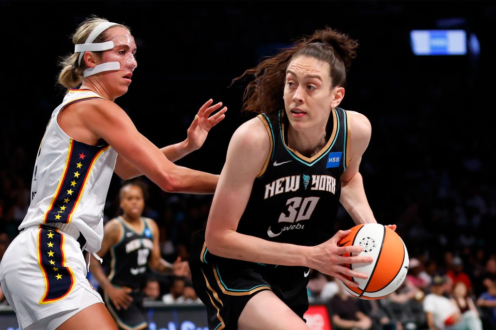 Brenna Stewart looks to score for the Liberty in their victory over the Fever on Sunday.