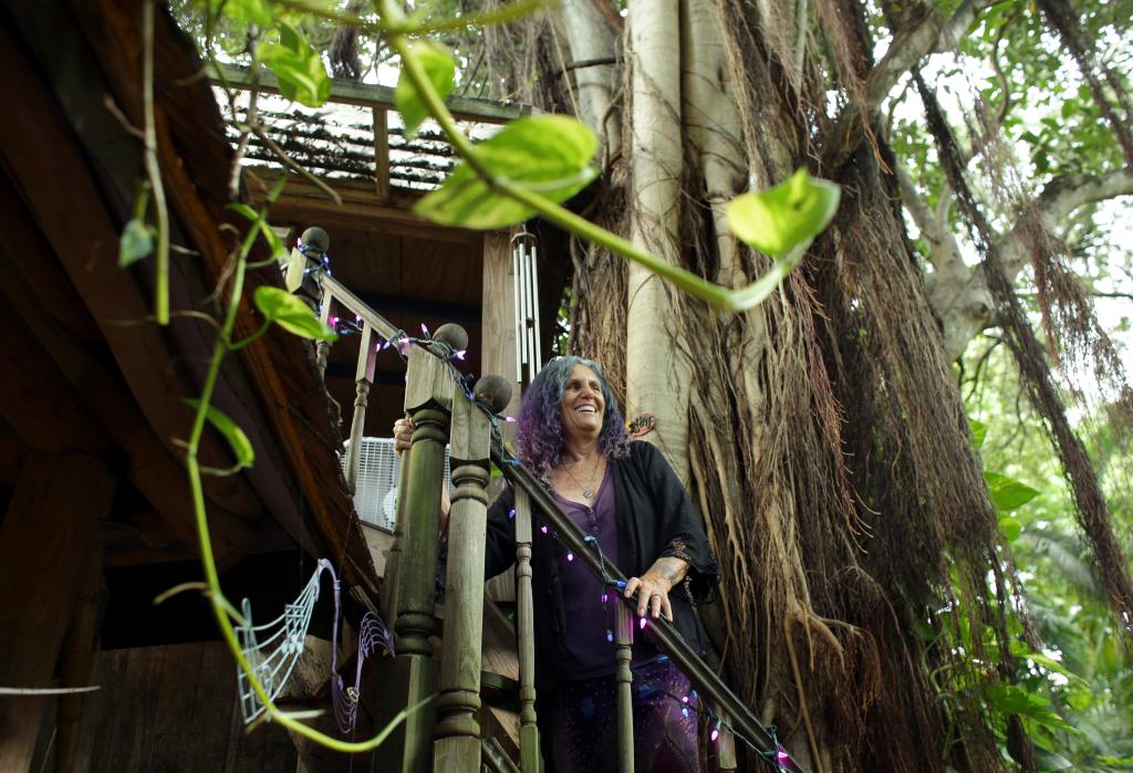 Shawnee Chasser, 72, of Miami has resided on the same property in North Miami for 17 years where she built a home in a large tree along with a kitchen and bathroom on the ground.