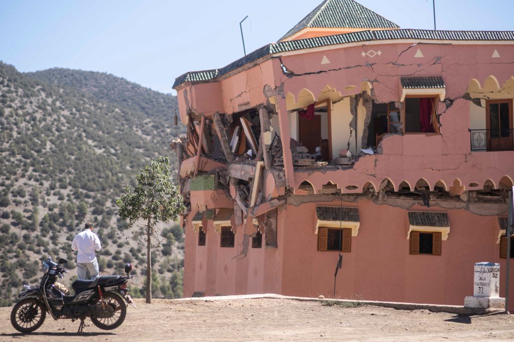 A building in a village near Marrakech, Morocco destroyed by the earthquake on September 9, 2023.