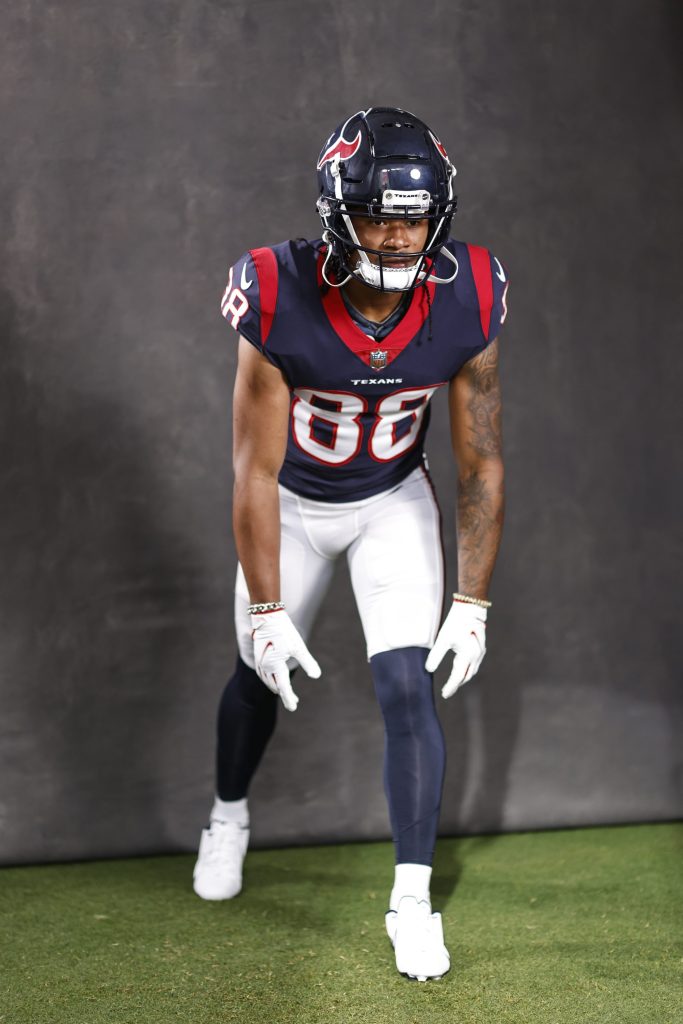 John Metchie III (88) of the Houston Texans poses for a portrait during the NFLPA Rookie Premiere on May 21, 2022.