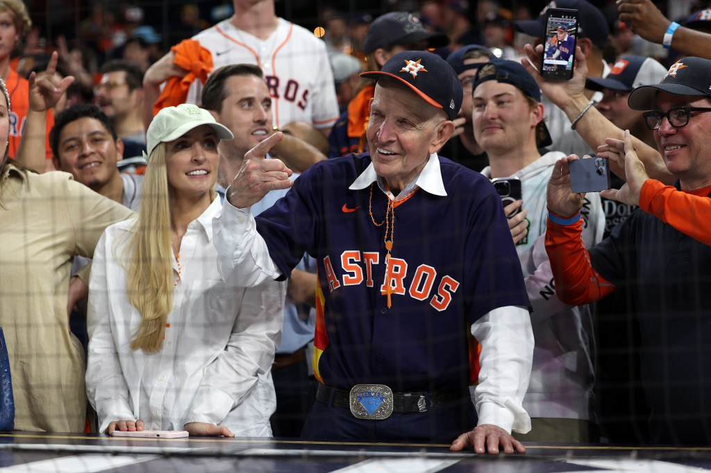 Jim McIngvale celebrates after the Houston Astros defeat the Philadelphia Phillies 4-1 to win the 2022 World Series