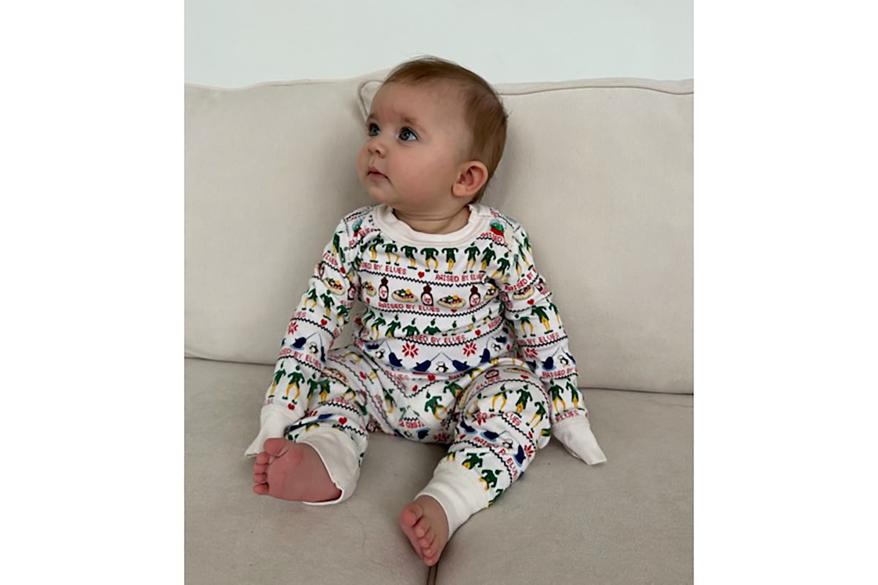 Baby wearing Hanna Andersson pajamas