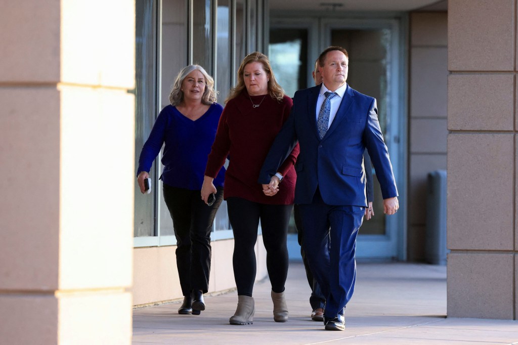 Paramedic Jeremy Cooper leaves the Adams County District Court while a jury deliberates in a trial where he and another paramedic are accused in the death of Elijah McClain, an unarmed Black man