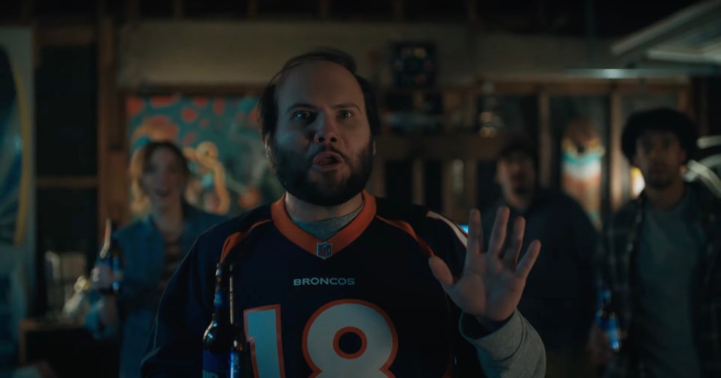 A man in a Bronco jersey appears in a teaser for Bud Light's Super Bowl ad.