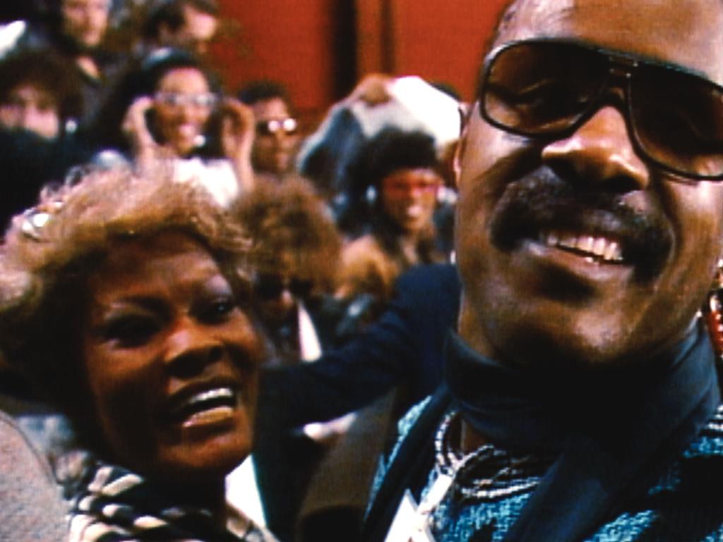 Dionne Warwick and Stevie Wonder at the "We Are the World" recording session.